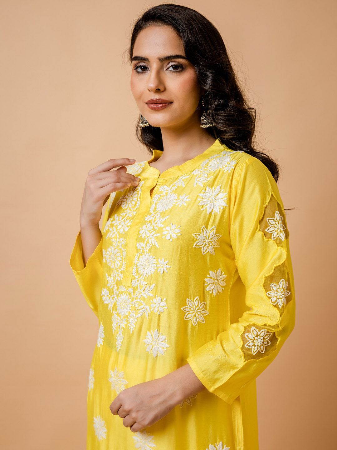 HOUSE OF KARI Floral Embroidered Chanderi Silk Chikankari Kurta 