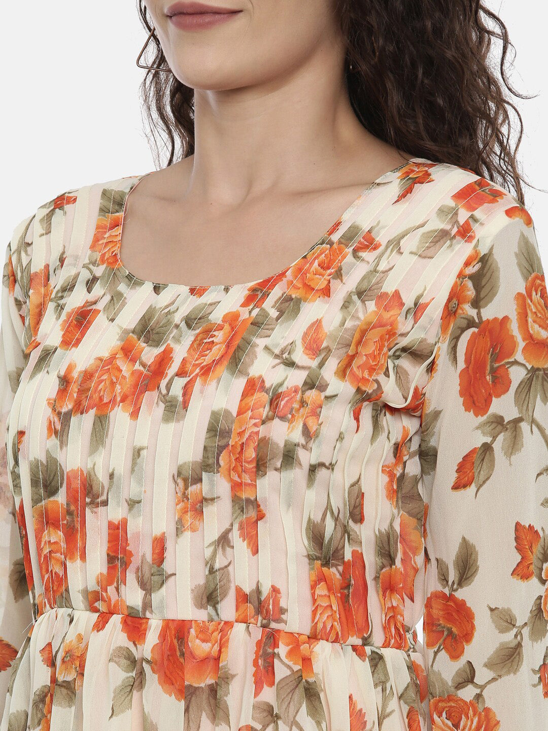 Souchii Women Cream-Coloured Printed A-Line Dress 