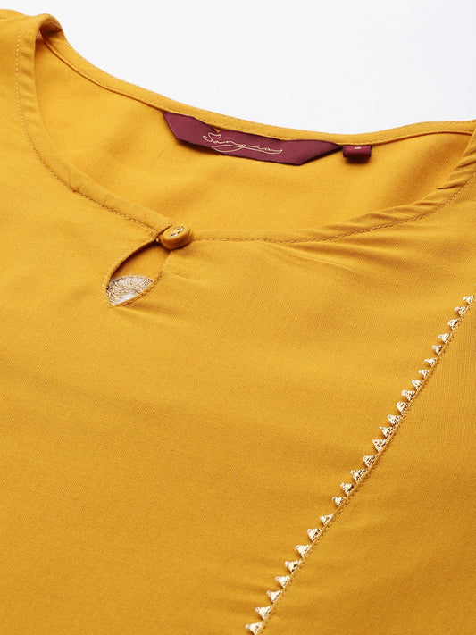 Sangria Women Mustard Yellow & Green Kurta with Dhoti Pants - Grab2buy