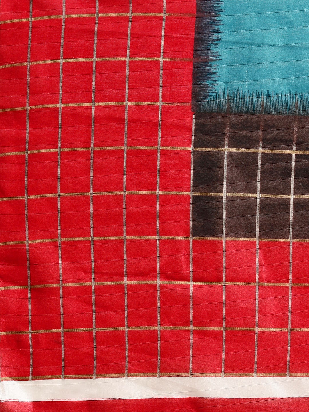 Saree Mall Blue & Red Checked Bhagalpuri Saree