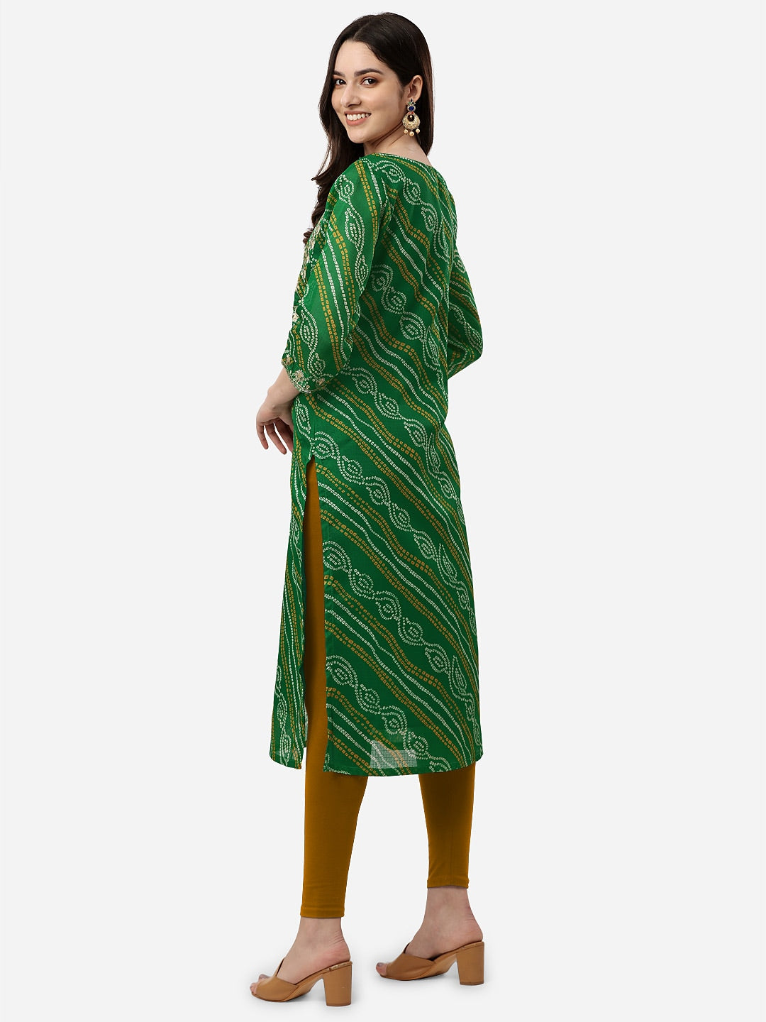 HERE&NOW Women Green Leheriya Printed Pure Cotton Kurta 