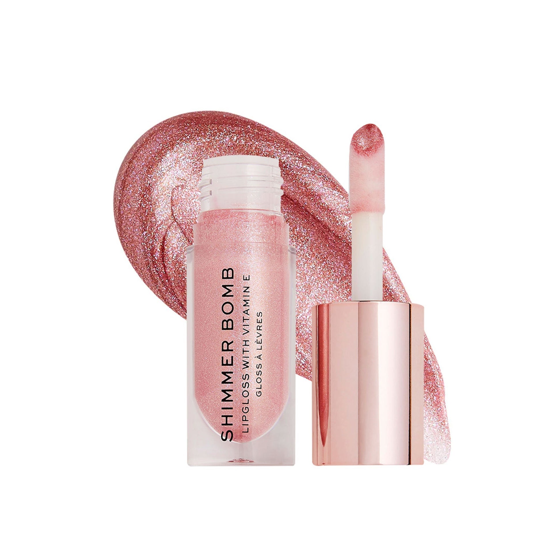 Makeup Revolution Shimmer Bomb Lip Gloss Infused With Vitamin E For Extra Nourishment - Glimmer Nude