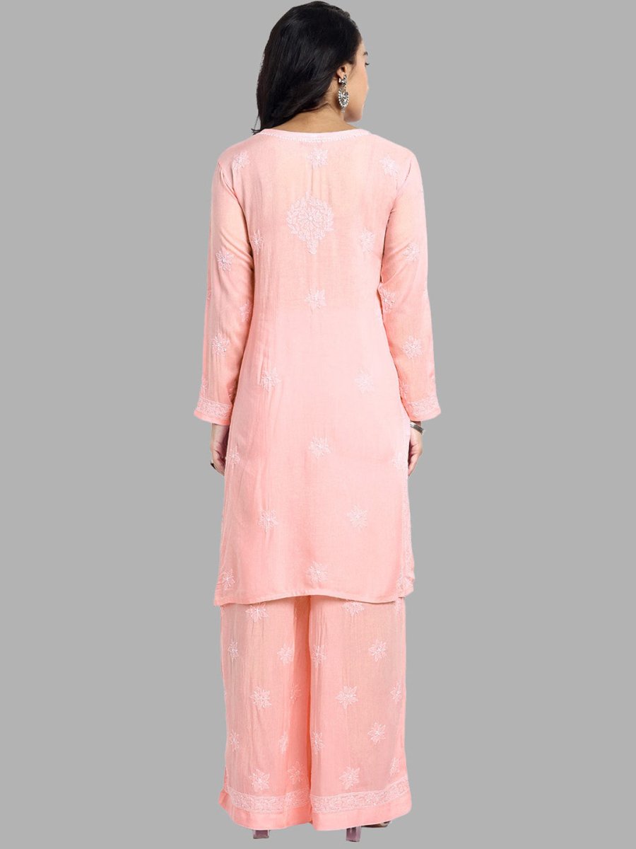 ADA Floral Embroidered Long Sleeves Regular Lucknowi Chikankari Kurta With Palazzos 