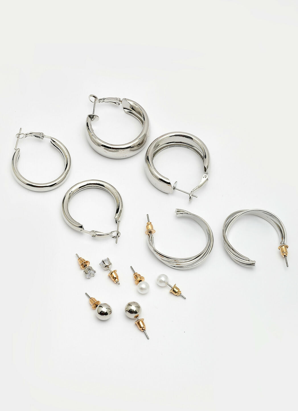 NVR Women's Set of 6 Silver-Plated Contemporary Hoop Earrings 