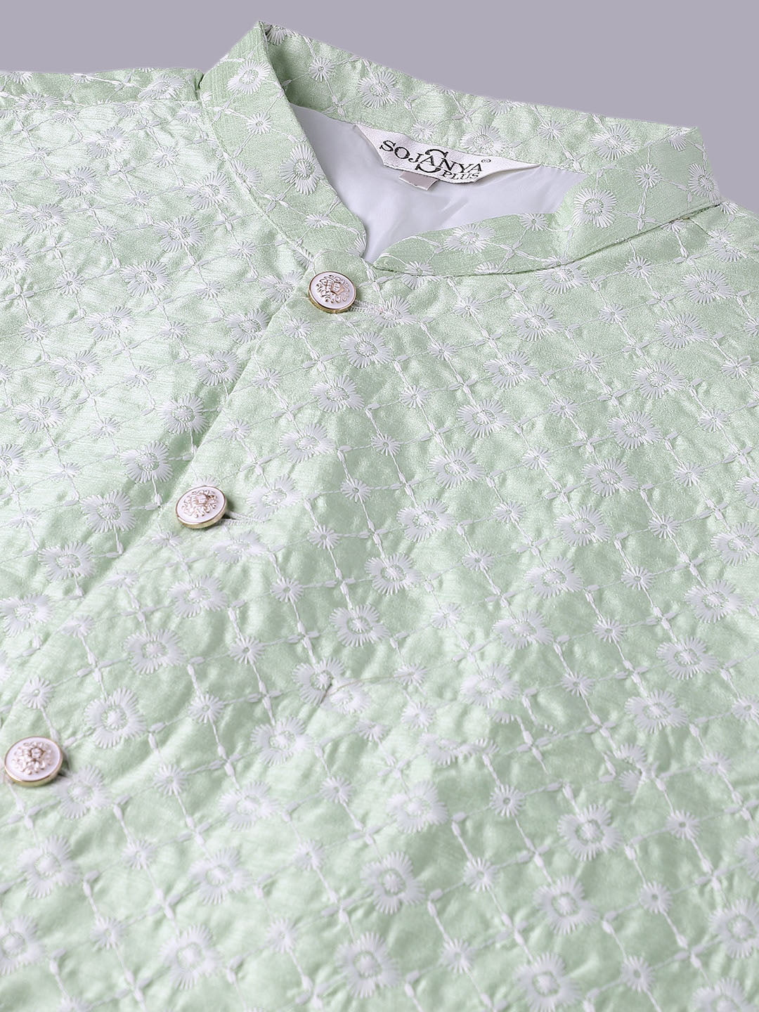 Sojanya Plus Plus Size Embroidered Pure Cotton Kurta With Pyjamas & Nehru Jacket 