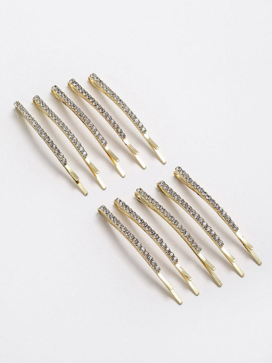 Panash Set of 10 Women Gold-Toned Embellished Bobby Pins - Grab2buy