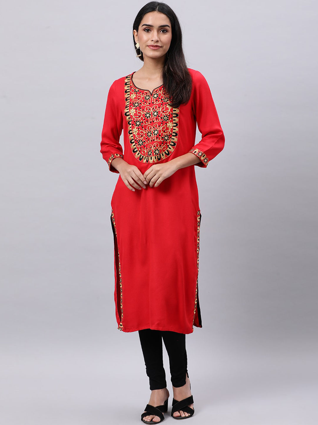 Souchii Women Ethnic Motifs Yoke Design Mirror Work Kurta