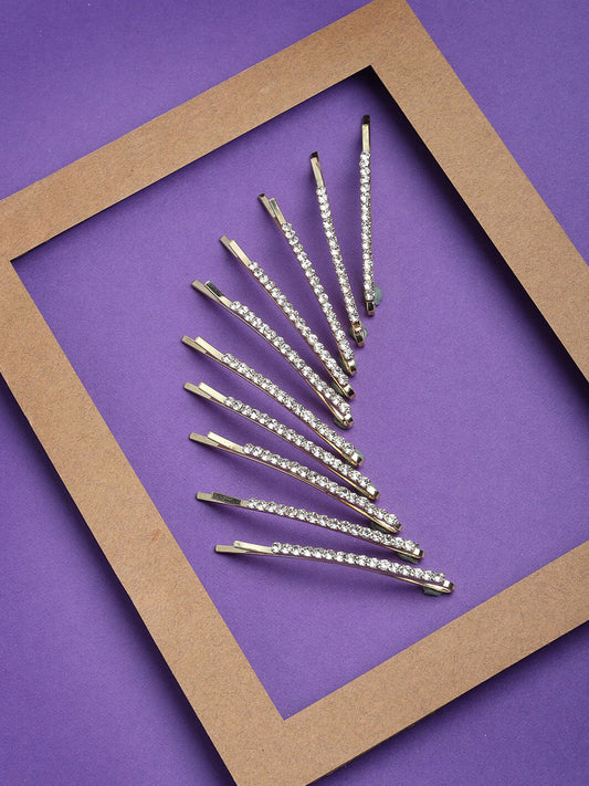 Panash Set of 10 Women Gold-Toned Embellished Bobby Pins - Grab2buy