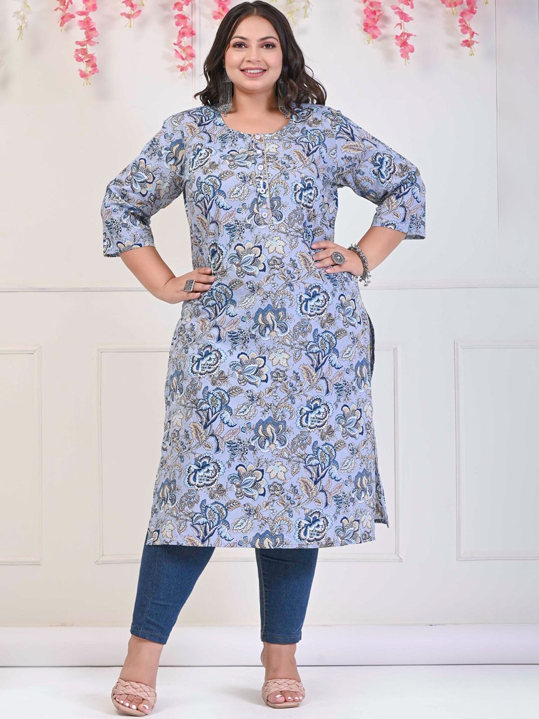 Swasti Plus Size Floral Printed Pure Cotton Kurta | Grab2Buy