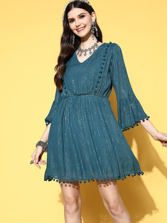 InWeave Teal Lurex Dress With Lace 