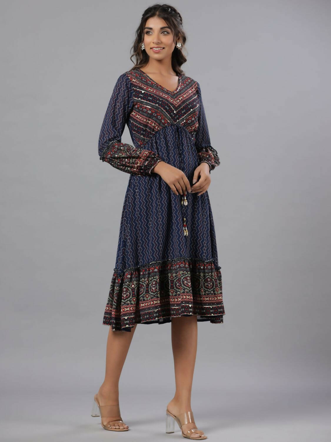 Juniper Women Navy Blue Georgette Printed Midi Dress