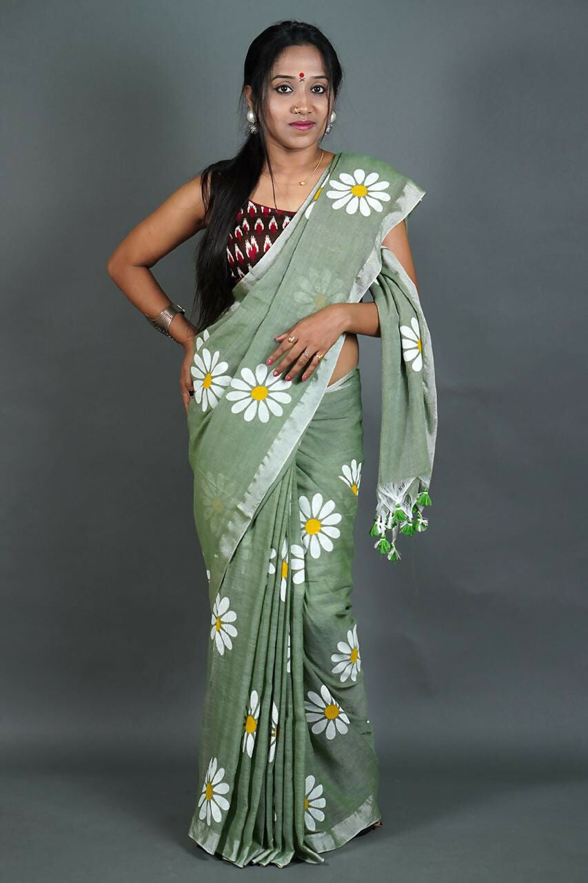 Exclusive Collection Light Pista Pure Cotton Grab2Buy With Sunflower Design 