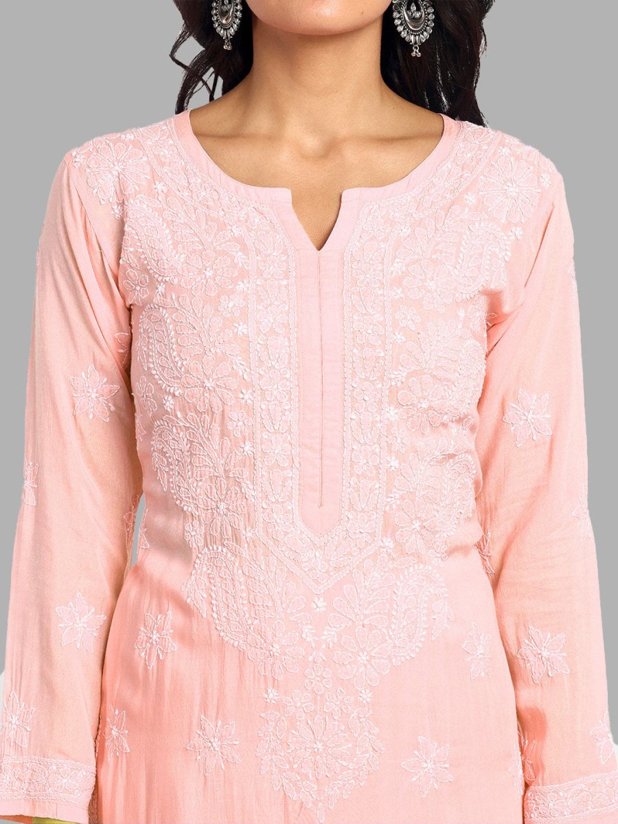 ADA Floral Embroidered Long Sleeves Regular Lucknowi Chikankari Kurta With Palazzos 