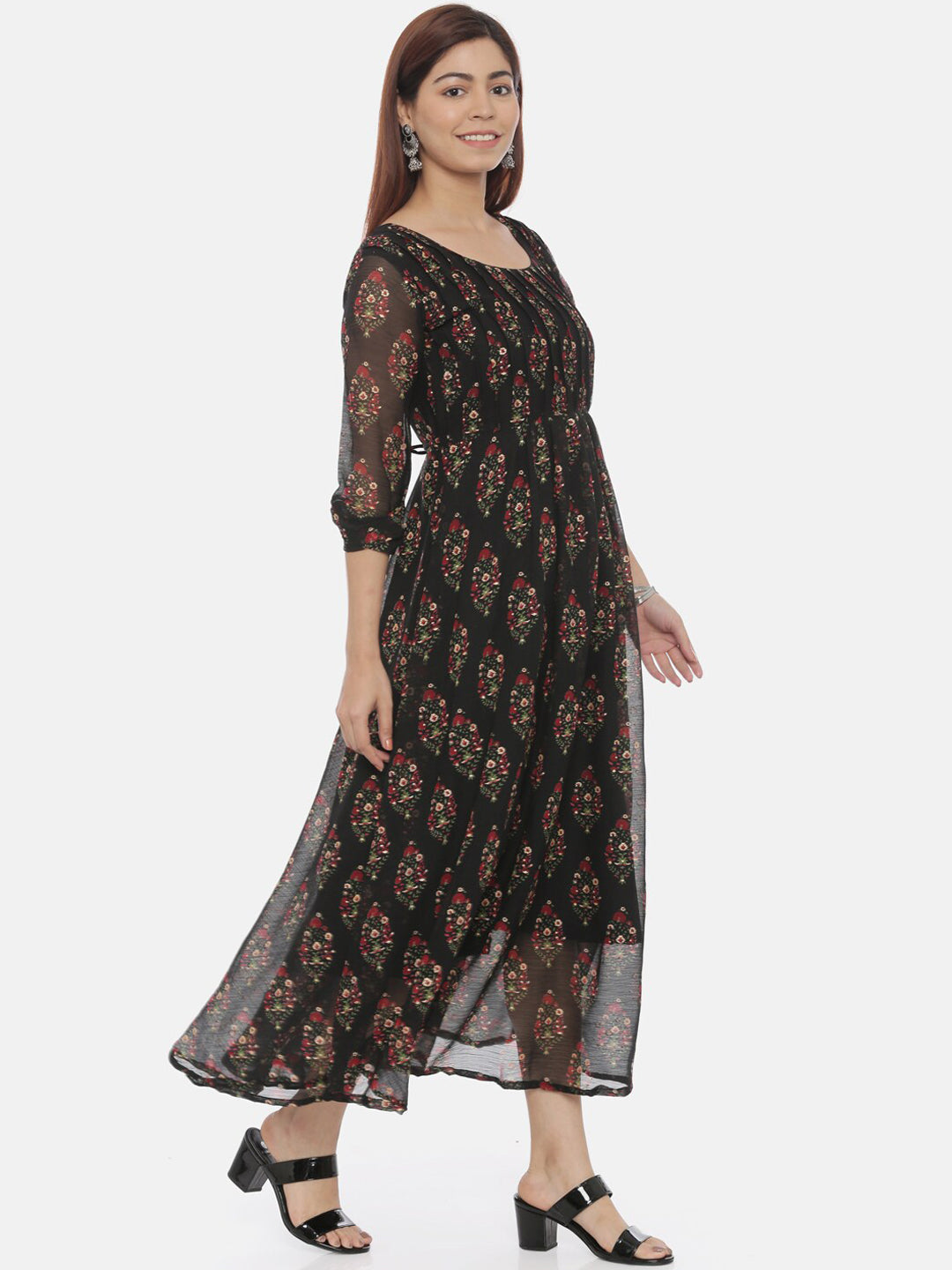 Souchii Women Black Printed Fit And Flare Beautiful Dress 
