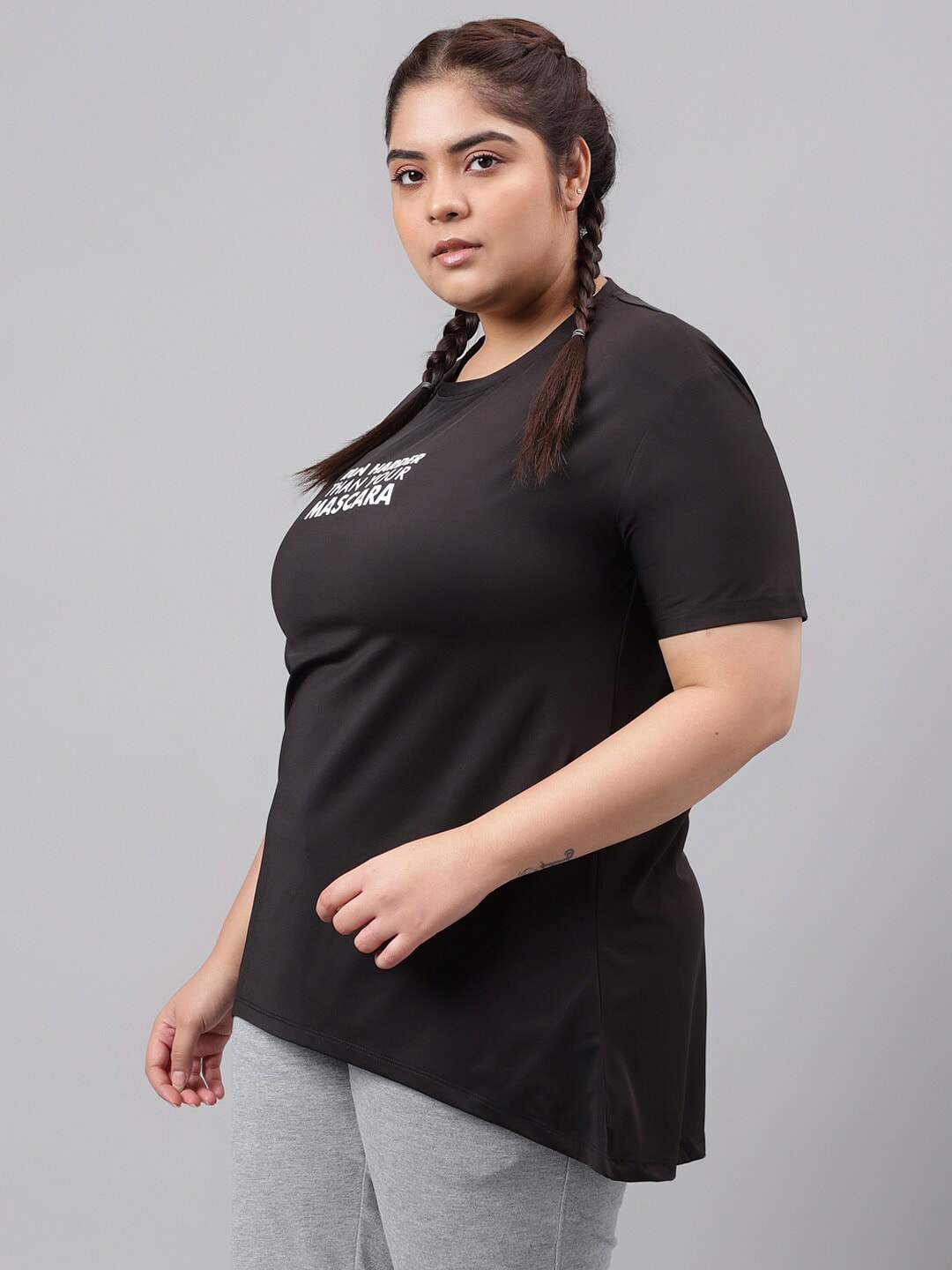 MKH Plus Size Typography Printed Drop Shoulder Sleeves Relaxed Fit Dri-FIT Sports T-Shirt 