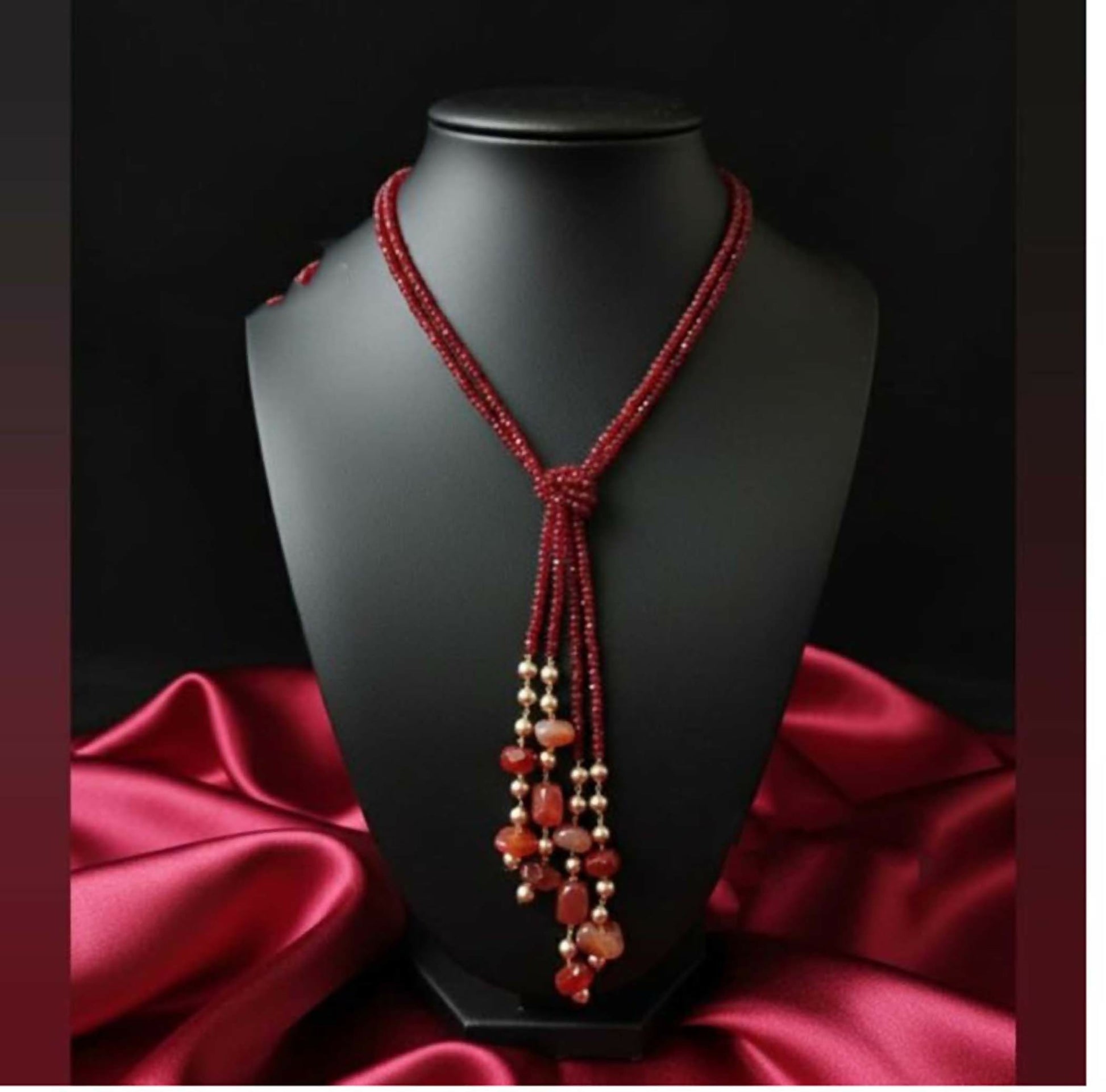 Joban Fashion Women Red Adjustable 2-Line Long Beaded Statement Necklace