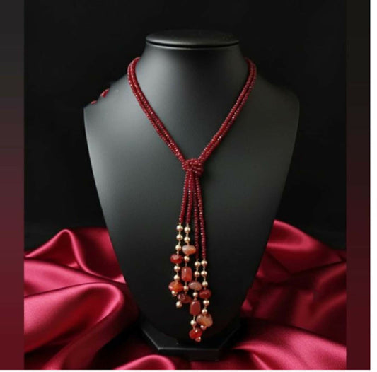 Joban Fashion Women Red Adjustable 2-Line Long Beaded Statement Necklace