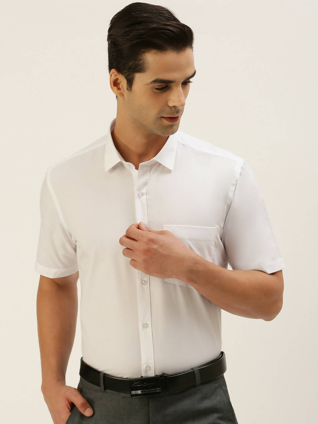 Ramraj Cotton Mens Half Sleeve Formal Poly Cotton White Shirt 