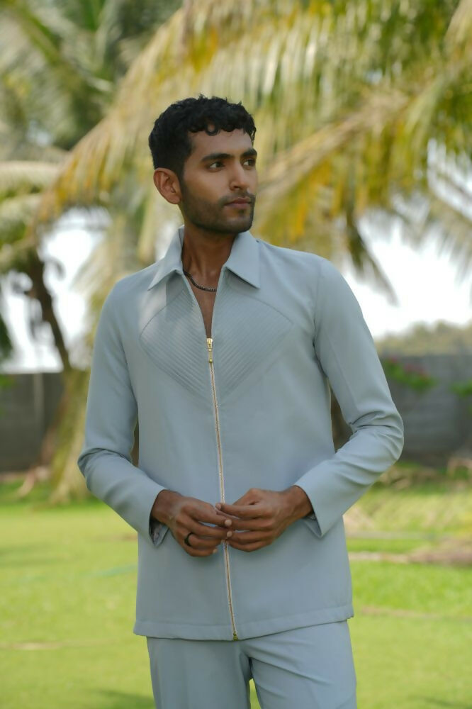 Linear Luxe Light Blue Shacket by Hilo Design