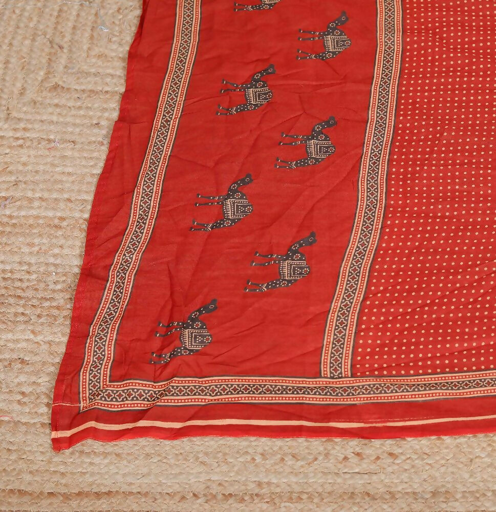 Miravan Womens Pure Cotton Animal Printed Straight Kurta With Palazzo & Dupatta Set