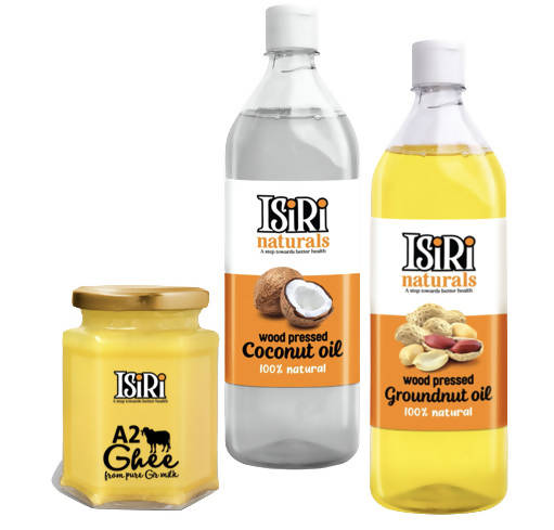 Isiri A2 Ghee + Coconut Oil + Groundnut Oil Combo | Certified Organic Ghee & Oils 