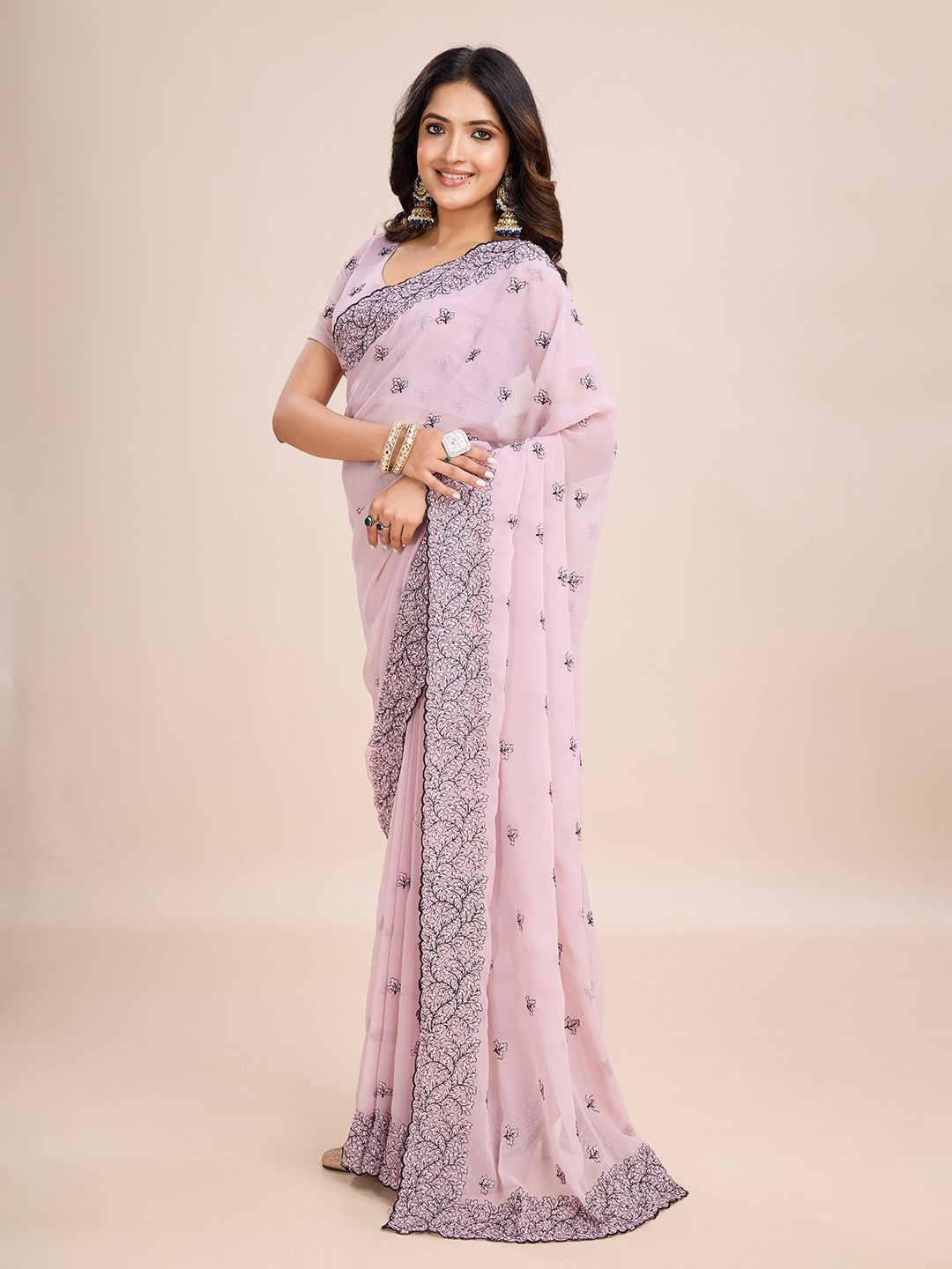 kasee Floral Embroidered Pure Chiffon Ready to Wear Saree