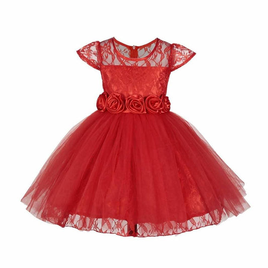 Asmaani Baby Girl's Red Color Satin A-Line Frock (As-Dress_22131) - Grab2buy