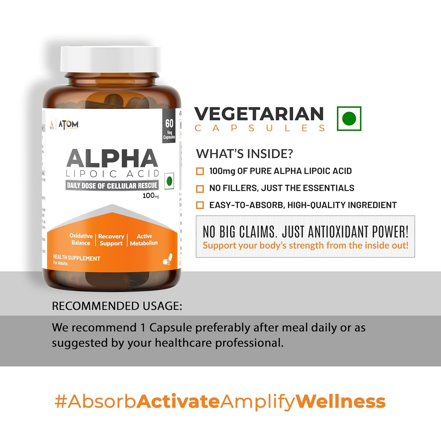 As-It-Is Atom Ala (Alpha Lipoic Acid) Veg Capsules 