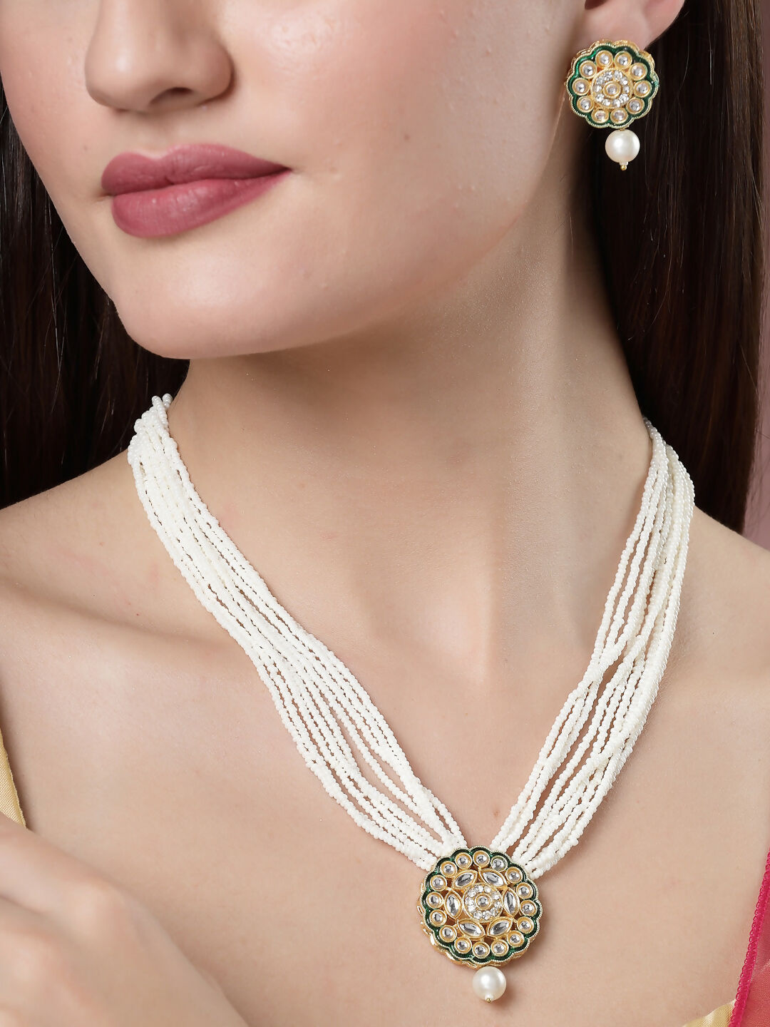 NVR Women's White & Gold-Plated Kundan & Pearl Jewellery Set - Grab2buy