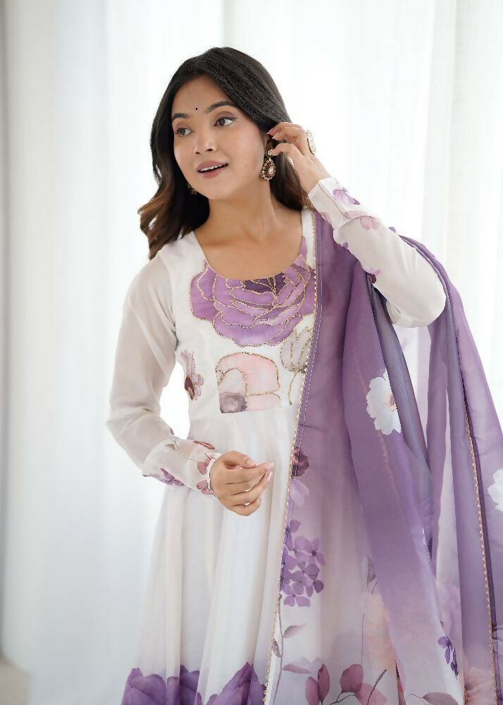 Joban Fashion Onion Pink Kurta Set Organza Sequin Embroidery Work 