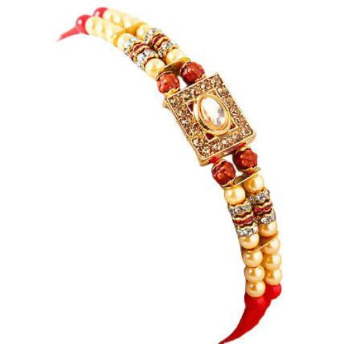 Special Kundan Rakhi and Kaju Rolls Box Combo