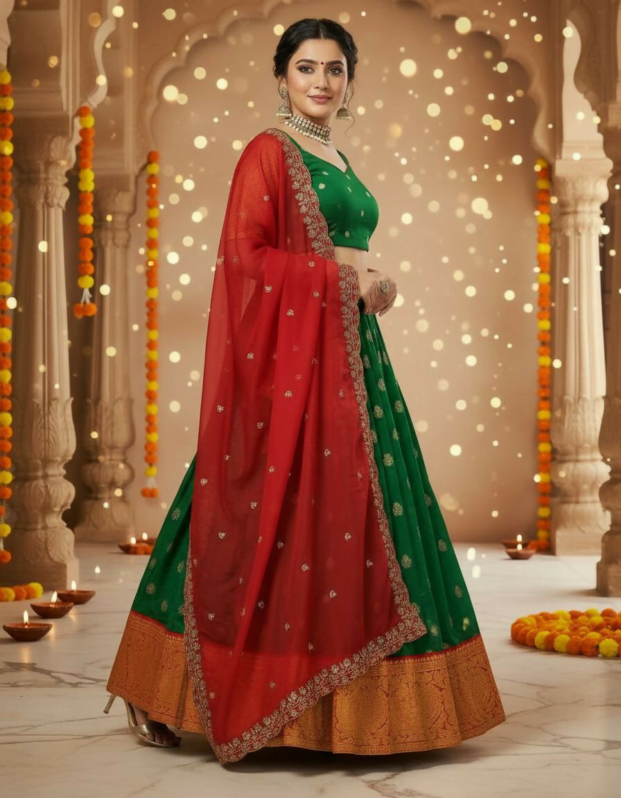 Teeya Creation New Womens Latest Embroidered Designer Lehenga Choli Set - Green