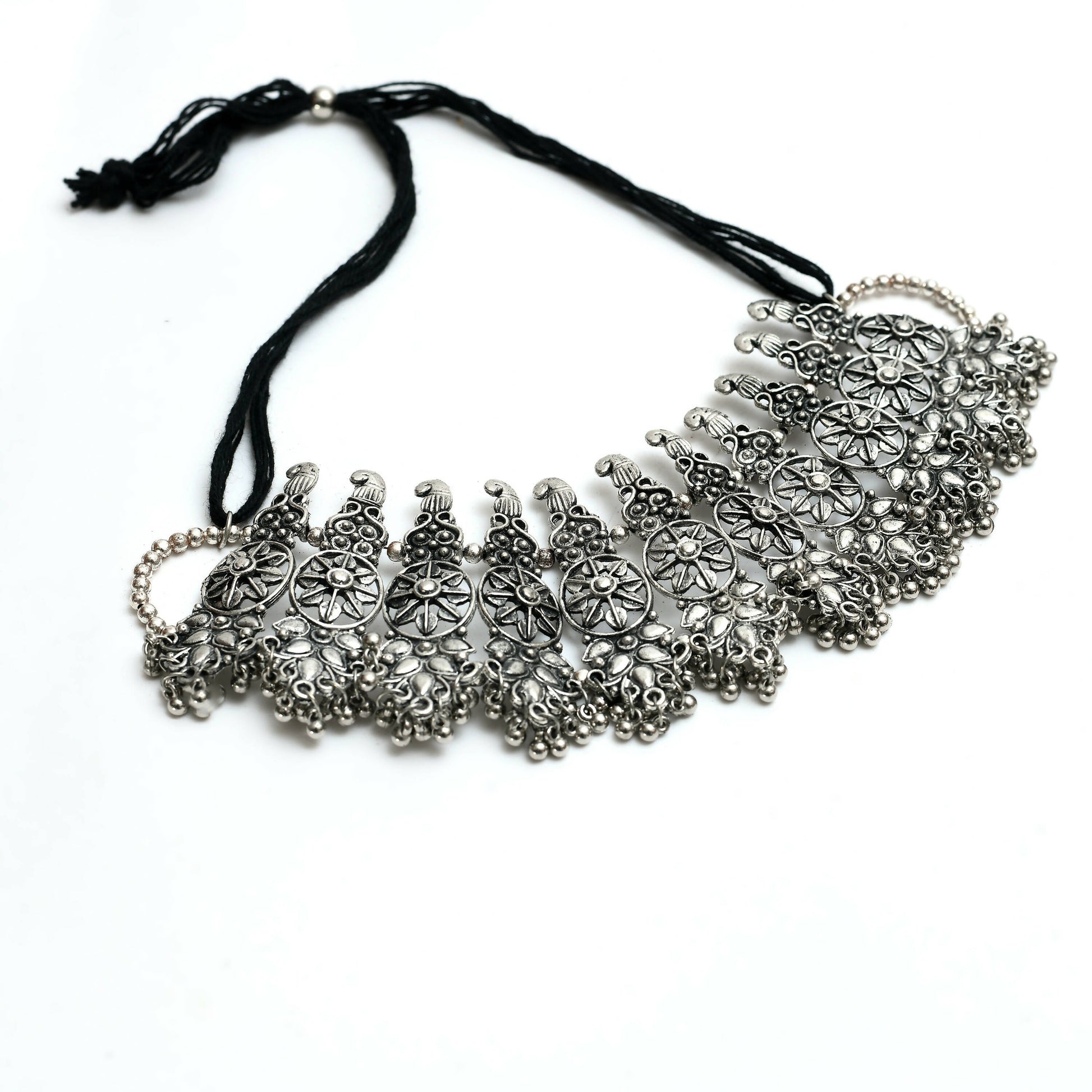 Mominos Fashion Johar Kamal Oxidised Silver-Plated Brass Finish Temple Jewellery with Earrings For Women - Grab2buy