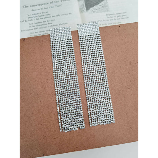 Silver Zircoin Long Danglers In Sparkling White Earrings. By House of Ree