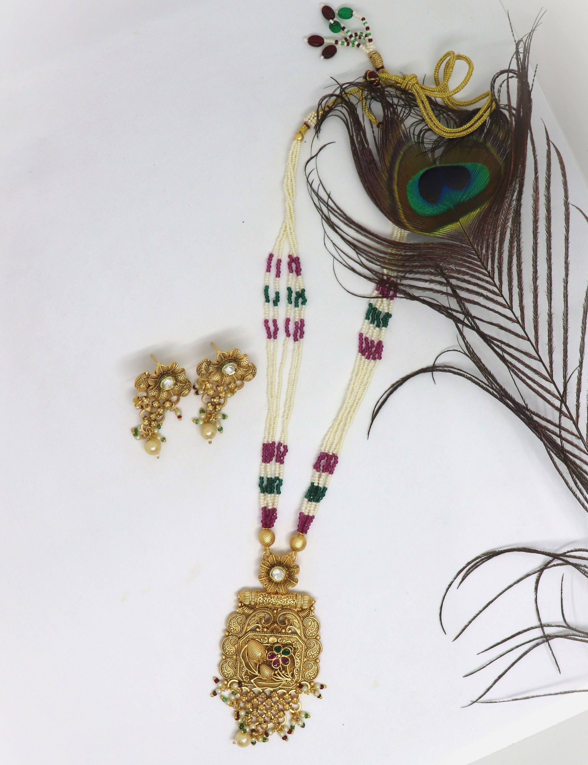 Joban Fashion White & Maroon & Green With Rajwadi Polish Necklace Set | Swadesiicart