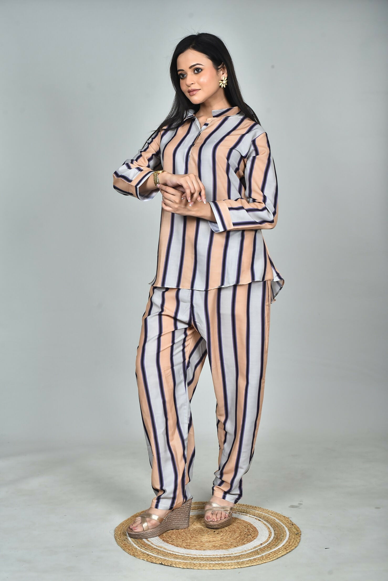 Morchari Digital Print Semi Muslin Co-Ord Set Top & Trouser-Multicolor 