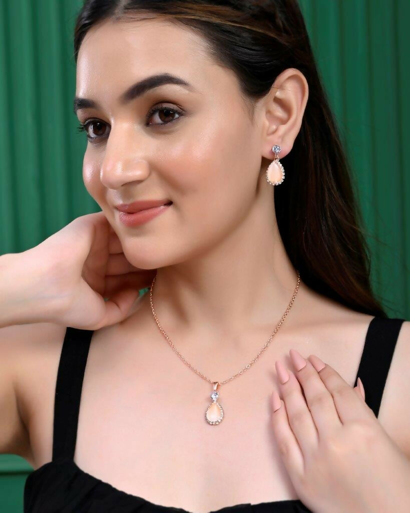 VOJ Gold Plated Yellow Stone With AD Stone Studded Chain Set - Grab2buy