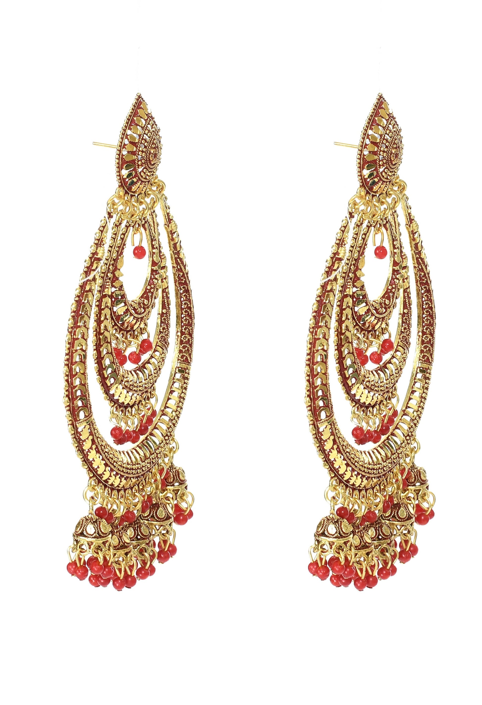 Mominos Fashion Johar Kamal Triple Circle White With Red Big Size Earrings - Grab2buy