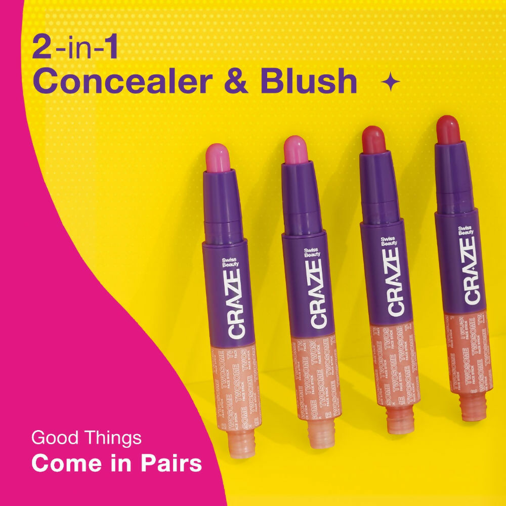 Swiss Beauty Craze Twosome Face Stick 2-In-1 Beauty Wand Concealer and Blush - 3 Medium - Pink 