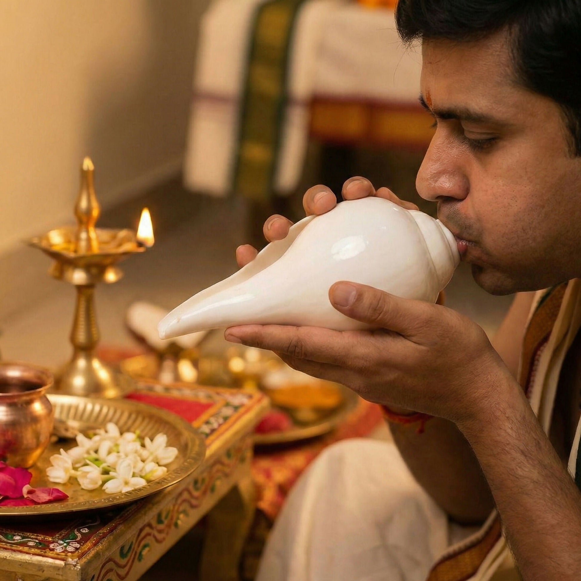 Pujashree Blowing Shankh – Natural Conch for Puja, Meditation & Sound Rituals (Small)