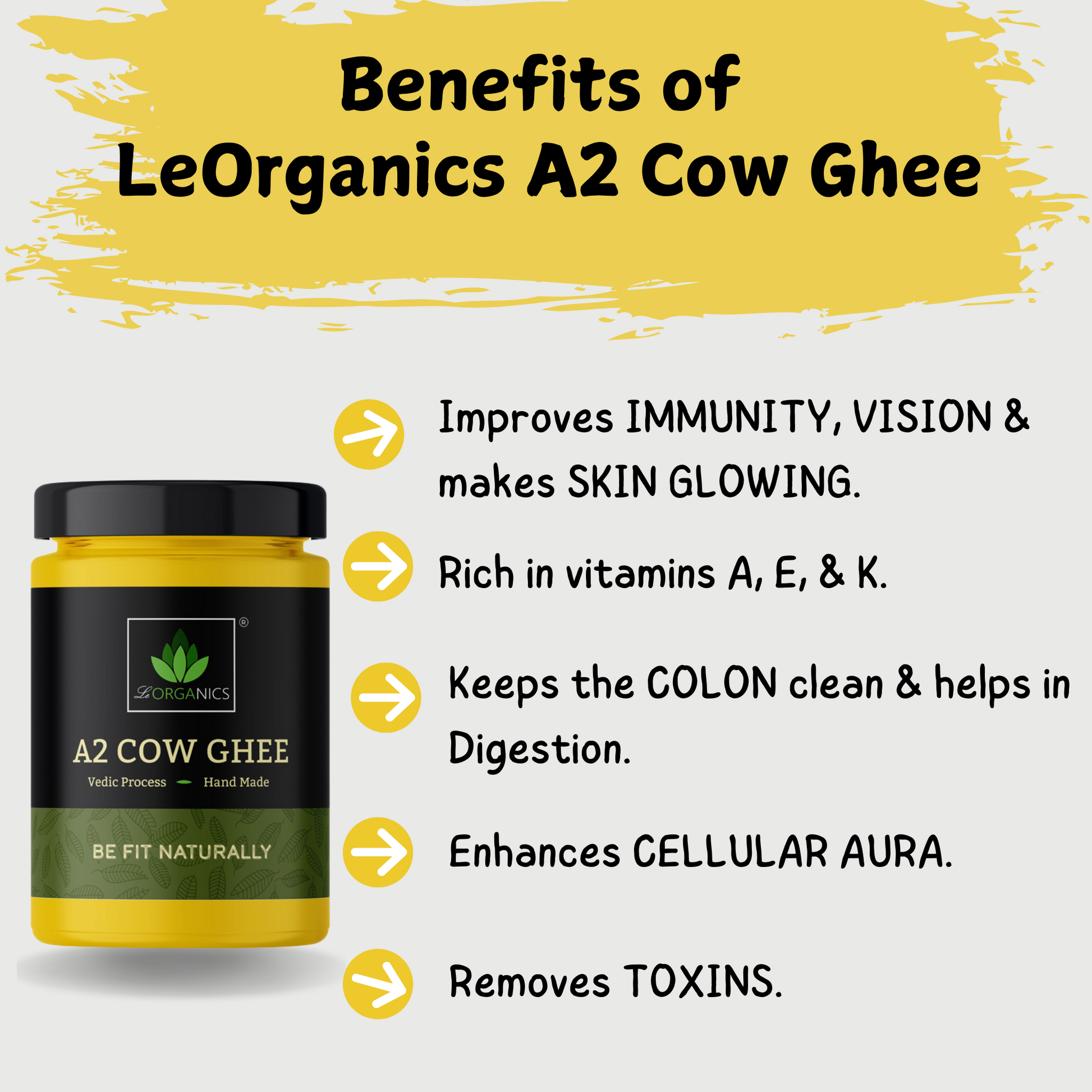 Le Organics A2 Cow Ghee | Cultured Desi Ghee | Homemade & Certified Organic Ghee 