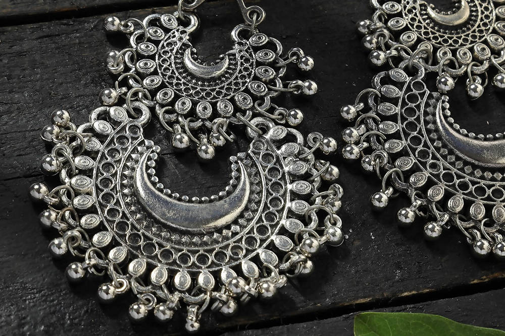 Mominos Fashion Johar Kamal Silver-Plated Chandbali Earrings For Women 