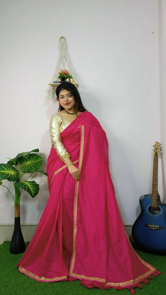 Exclusive Collection Beautiful Khadi Cotton Handloom Grab2Buy With Beautiful Zari Border - Pink 