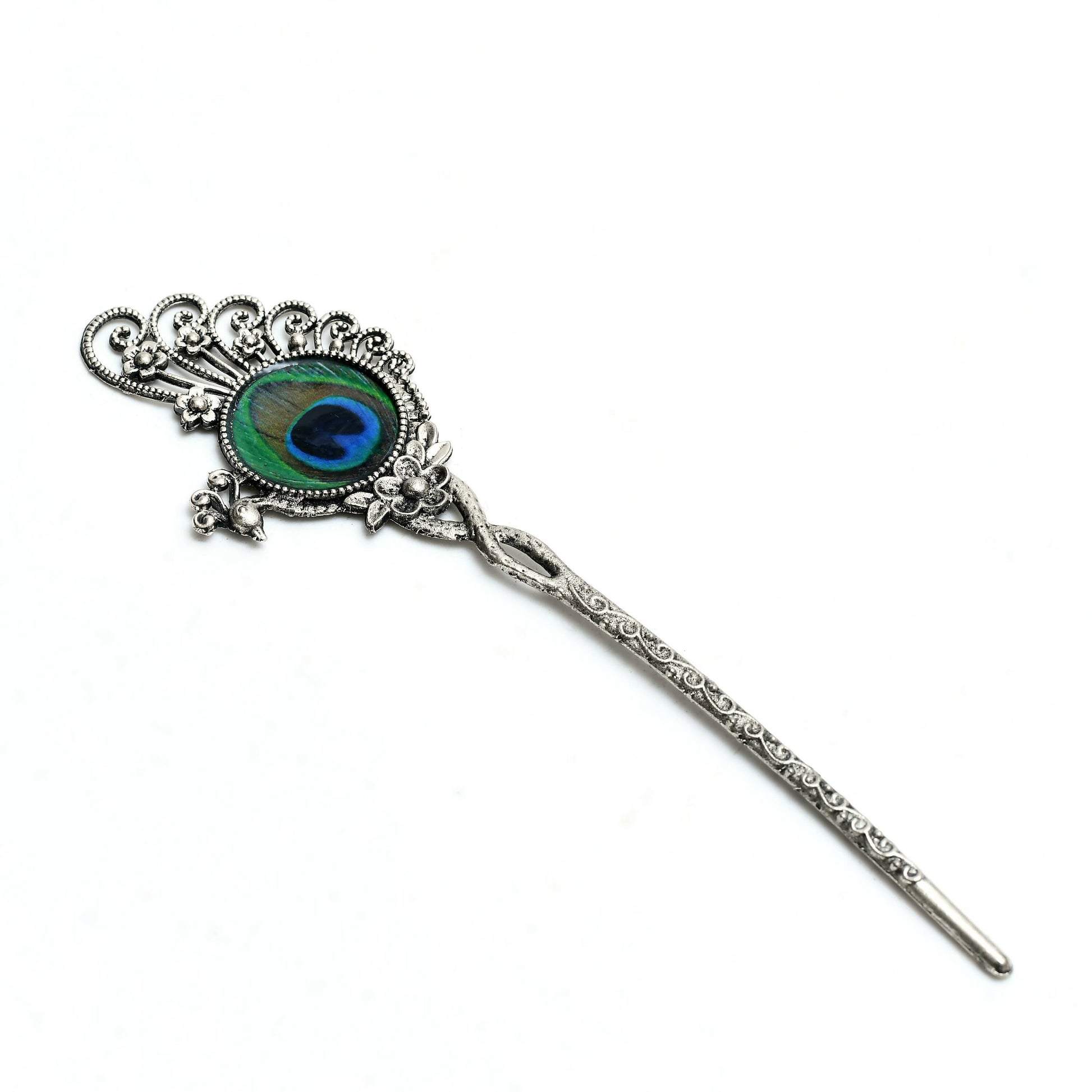 Mominos Fashion Johar Kamal Oxidised Silver-Plated Brass Finish Peacock Design Long Necklace Set For Women - Grab2buy