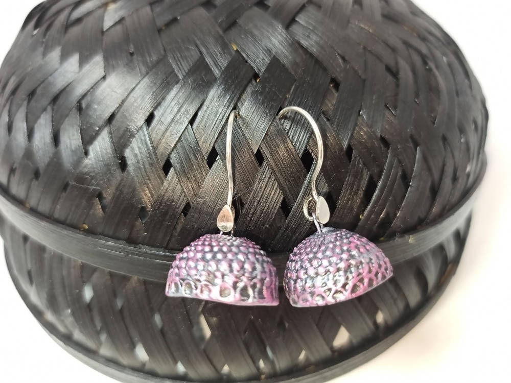 Terracotta Hanging Jhumkas-Silver Pink