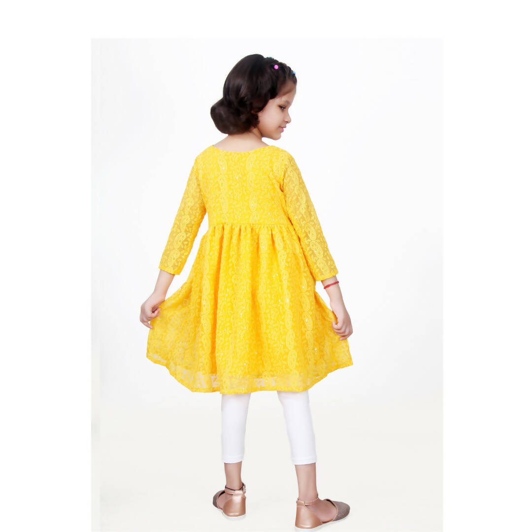 Akarshan viscose Lukhnowi Chikankari Anarkali kurta with Leggings - Yellow 