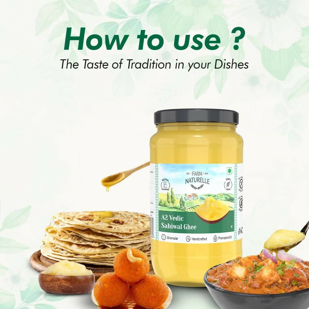 Farm Naturelle A2 Vedic Sahiwal Ghee - Desi Cow Ghee | Natural, Healthy, and Pure | Cultured Cow Ghee 