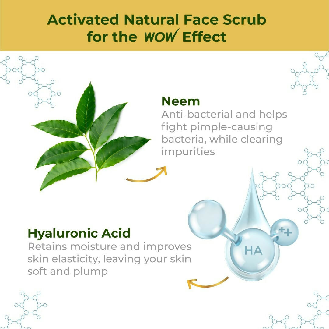 WOW Skin Science Neem & Hyaluronic Acid Pimple Care Face Scrub For Anti-Bacterial, Unclogs Pores 