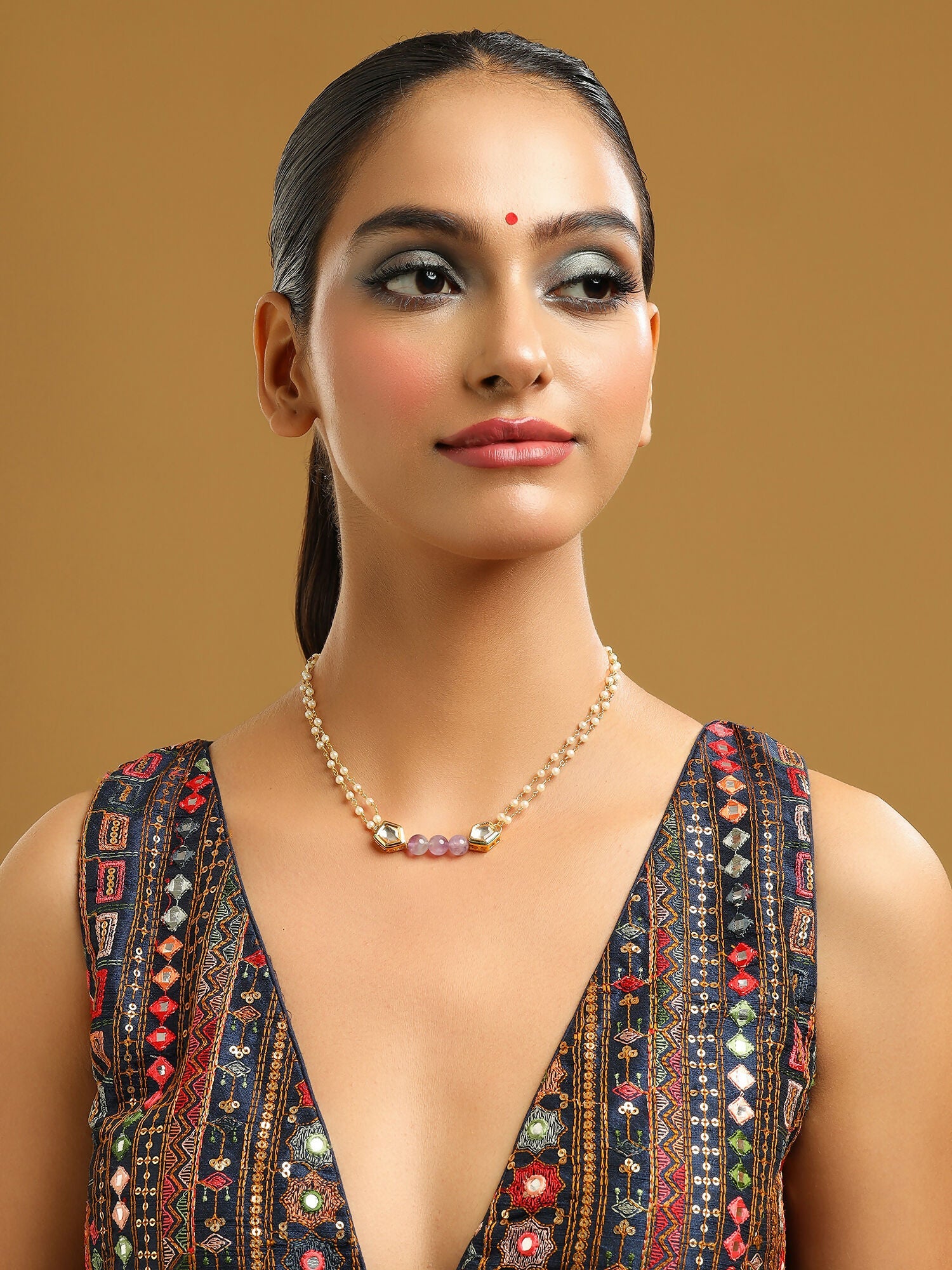 Ruby Raang Purple Amethyst Kundan Necklace