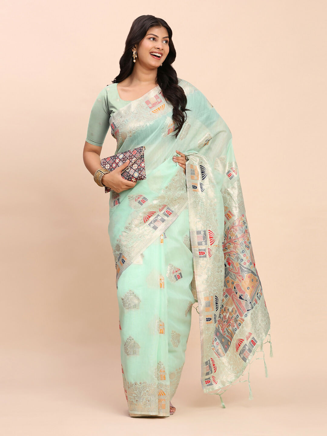 Shree Shyam Fashion Linen Cotton Sea Green Saree